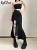 Skirts Sylcue Black Sexy Mysterious Royal Sister All-Match High Street Design Trend Mature Cool Slit Women's Flared Skirt Girl 221103