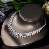 Collana Orecchini Set HIBRIDE Luxury Women Jewelry Water Drop Bridal CZ Bracciale Anello 4 pezzi Big Wedding For Bride N-692