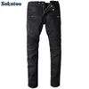 Jeans pour hommes Sokotoo Jeans de motard noir grande taille pour moto Casual pantalon en denim stretch classique Pantalon long T221102