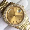 남자 시계 날짜 -218348A 시리즈 18K 골드 다이얼 다이아몬드 인레이 자동 기계적 시계 대통령 스트랩 원래 접이식 버클 판매 세계