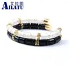 Bracelet Ailatu vente en gros 10 pièces/lot manchette ouverte perles de verre noir et blanc titane acier inoxydable Cz Cool hommes bijoux de mode