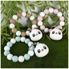 Cartoon Panda Pendant Bracelet Keychains Silicone Beaded Bracelets Cute Doll Keyring Fashion Accessories