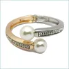 Bangle Bangle Luxury Imitation Pearl Rhinestones Alloy Cuff Bracelets Charm Bangles For Women Wedding Party Jewelry Female Pseiras D Dhupf