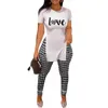 Summer Fall Desinger Women Tracksuits Sexy Split Letter Printed Short Sleeve T Shirt And Pants Outfits 2 Piece Matching Set