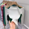 Suéteres femininos Sexy Off Sweater Chain Halter Halter Slim Fit Stretch Strenk Pullovers apertos