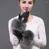 Пяти пальцев перчатки настоящие овчины мех женская женская кожаная перчатка зима теплое стиль моды натуральный пушистый