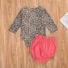 Roupas conjuntos infantis de outono mola de mola bebê meninas leopard impressão de manga longa tops tops bowknot high wist pp roupas