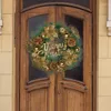 Couronne de Noël de fleurs décoratives avec pommes de pin et cloches, guirlande suspendue pour porte d'entrée, décoration de maison, fournitures de fête de vacances