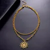 Anhänger Halsketten Gold Farbe Blume des Lebens Halskette Frauen Doppelschicht Pendent Vintage Ästhetischer Edelstahl Schmuck Wicca Geometrie