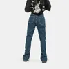 Jeans masculin jeans High Street Casual Men's Men's Zipper Plaid Centing Denim Pantalons rétro Réflagping Labinet Loug Laig Streetwear Streetwear Spring T221102