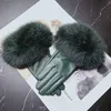 Vijf vingers handschoenen echte schapenvacht bont dames echte lederen handschoen winter warme mode stijl natuurlijke donzige oversized
