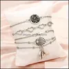 Bangle Bangle 5 PCS/ Set Sier Fashion Armband Shell Fishtail Hollove Love Bandles for Women Wedding Beach Party Friends Gift Jewelle Dhtmr