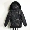 Dames vacht winter mode vrouw man man stijl bomber jas camouflage grote wasbeer capuchonededed