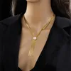 Pendant Necklaces 316L Stainless Steel Gold Color 2-Layer Pearl Tassel Necklace For Women Fashion Girls Clavicle Chain Party Jewelry Gift