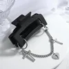 Hair Clips Street Style Claw Clip Gothic Black Pu Leather Cross Chain Pendant For Women Girls Chic Y2K Accessories Gift