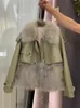 Jaqueta feminina de couro feminino 2022 imitação de casaco integrado de peles de retalhos