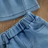 Set di abbigliamento da 2 pezzi da bambino abito estate abito estivo in denim top a spalline a spalline tops a vita elastica set di vestiti per