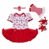 Roupas Define minhas primeiras roupas de Natal para o dia de Natal 4 Peças para Born Baby Girl Manga curta Tutu Romper Letter Dress Dots Roupfits 0-24M