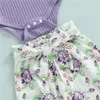 Kl￤dupps￤ttningar f￶dda baby flickor sommarutrustning avslappnad fast f￤rg kort ￤rm romper blommor byxor med bowknot kostym s￶t kl￤der set