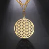 Anhänger Halsketten Gold Farbe Blume des Lebens Halskette Frauen Doppelschicht Pendent Vintage Ästhetischer Edelstahl Schmuck Wicca Geometrie