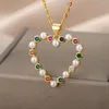 Pendant Necklaces Zircon Peral Heart For Women Stainless Steel Chain Choker Necklace Anniversary Couple Jewelry Gift