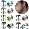 Stud Stud 1Pair Stainless Steel Eyes Earring For Men Punk Barbell Women Gothic Fake Ear Plug Fashion Dumbbell Earrings Drop Delivery Dh7Vg