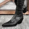 Bottes hommes en cuir noir fermeture éclair affaires bout pointu à la main hommes cheville Botas De Trabajo Hombre