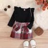 Tench Coats Kids Toddler Baby Girls Autumn Winter Plaid Cotton Long Sleeve Dibbed Shirt Tops Tops Bow Bow Butrts Stret