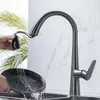 Robinets de cuisine, robinet extractible gris pistolet avec lavabo à eau froide mélangée, évier rotatif