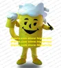 Söt gul ölmaskot kostym maskotte kanna taker utkast till Beersss Draft Beers med mycket vit skum Happy Face No.3970 Gratis fartyg