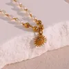 Pendentif Colliers Perle D'eau Douce Or Couleur Perles Chaîne En Acier Inoxydable Collier Optimiste Soleil Pour Femme Cadeau De Noël