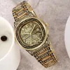 Wristwatches Gold Wrist Watch For Men Top Vintage Embossed Alloy Band Quartz Wristwatch Gift Relogio Masculino