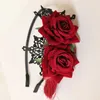 Black Lace Headband with Red Rose & Tassel Uk Vintage Flower Lace Headbands Halloween Accessories for Kids