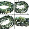 Stone 8Mm Wholesale Moss Grass Agat Natural Stone Round Loose Green Beads For Jewelry Making 4/6/8/10/12 Mm Diy Bracelet Strand 15.5 Dhtc0