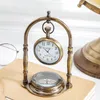 Relojes de mesa, reloj de latón, estudio de lujo Retro europeo con brújula, estilo de corte, adornos de escritorio clásicos para el hogar