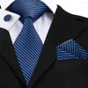 Bow Ties Classic Blue Stripeed Tie Hanky ​​Mankiety Sets Mens Silk Set na imprezę Business Wedding Men Gravatas Sn-404