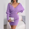 Automne Sexy Sweater Robe Cross V Neck Bat Designer Hip Wrap Skims Robes High Winon Winter Woman Clothes White Party Robe Grossale Prix