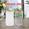 USA Stock 12oz 16 Oz Sublimation Glass Beer Dugs with Bamboo Lid Straw Tumblers DIY Blanks Frosted Clear Can Can Can Heat نقل القهوة ويسكي SS1104