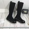 Designer luxe cuissardes femmes hiver botte de neige en caoutchouc cuir tête ronde chaussures de plein air imperméables