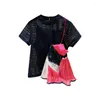 Camas de camisa feminina Camisa de moda para mulheres 2022 Summer Lace Stitching Organza Irregular Manga curta T-shirt Top Blusas feminina