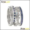 Cluster Rings Cluster Rings Wholesale Clear Blue Cubic Zirconia Paved Engagement Band 4Pcs Stack Stackable 925 Sterling Sier Eternit Dhho6