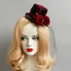 Halloween Hair Accessories Black Fascinators Hat With Mesh Red Cross Bandage Roses Adult Party Headband