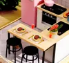 124 Wood Dollhouse Miniatures Diy Kitchen Kit With Dust Cover LED Light LJ2011265612984