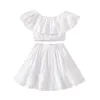 Giyim Setleri Çocuklar Toddler Kız Giysileri Omuzdan Kolsuz Mahsul Üst Fırfır Etek Seti Katı Beyaz Prenses Parti Yaz Elbise