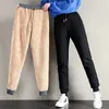 Women's Pants Capris OUMENGKA Women Winter Thick Lambskin Cashmere Warm Female Casual Cotton Loose Harlan Long Trousers S-5XL 3XL 4XL 221103