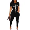 Summer Fall Desinger Women Tracksuits Sexy Split Letter Printed Short Sleeve T Shirt And Pants Outfits 2 Piece Matching Set