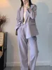 Pantaloni a due pezzi da donna Moda Donna Abiti da lavoro Manica lunga Casual Blazer viola Giacche Solid Pantalon 2 pezzi Set Pantaloni coreani