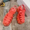 2022 Sandalias de plataforma de lujo para mujer Diapositivas de verano para mujer Diseñador retro Mocasines de goma Calzado de playa Triángulo de moda Sandalia de punta redonda tamaño 35-41 Con caja