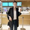 Kvinnors kostymer V- Neck Black Blazers Elegant Fashion Suit Women 2023 Autumn Spring Slim Korean Style Mid-Length Casual Jacket Business Appeel