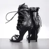 الصنادل الأسود عارية المصارع مثير سيدة عالية الكعب مصمم نساء صليب الشريط ضمادة حذاء حذاء أنثى الحذاء الكاحل